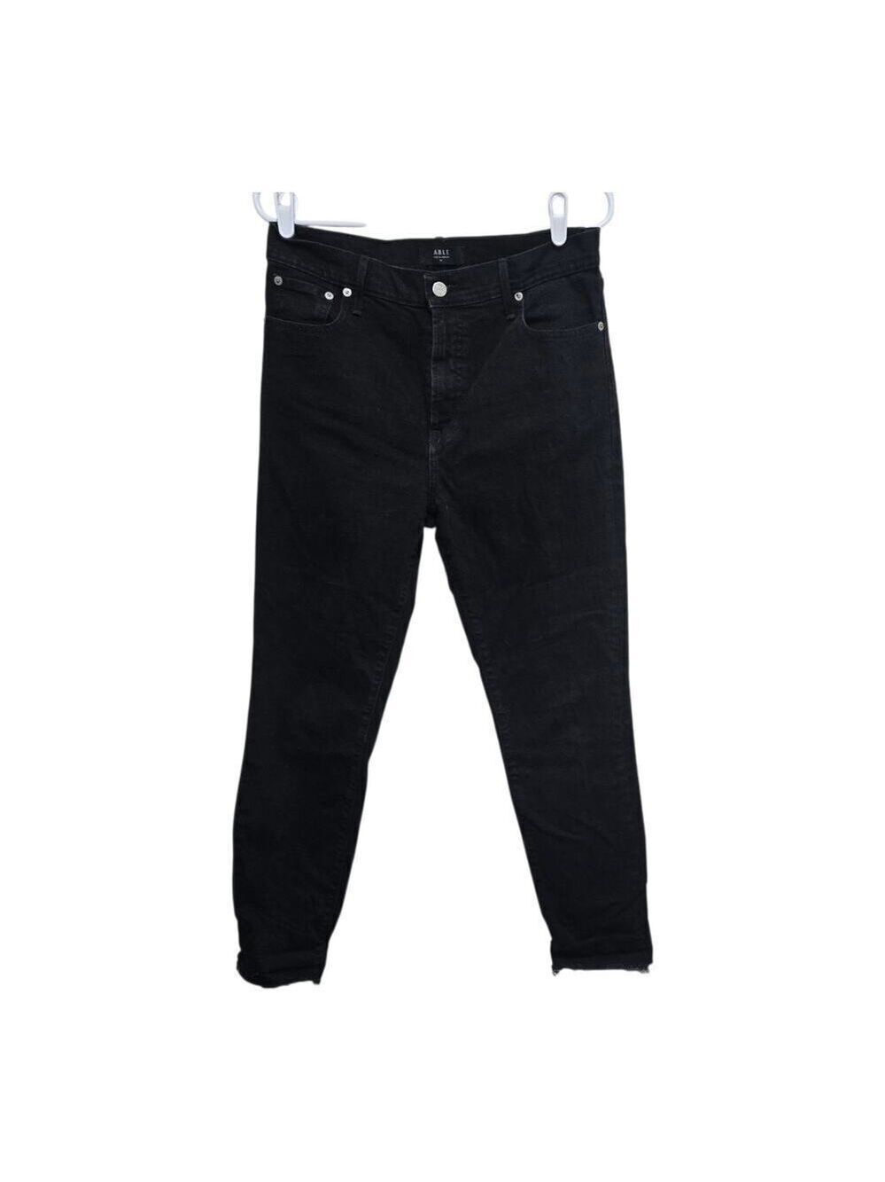ABLE High Rise Skinny Jeans Black Size 30 Raw Hem Stretch